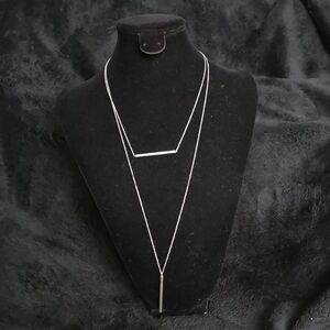 Elegant Silver Necklace Stamped 925 Italy Unique Double Bar Design Minor Tarnish